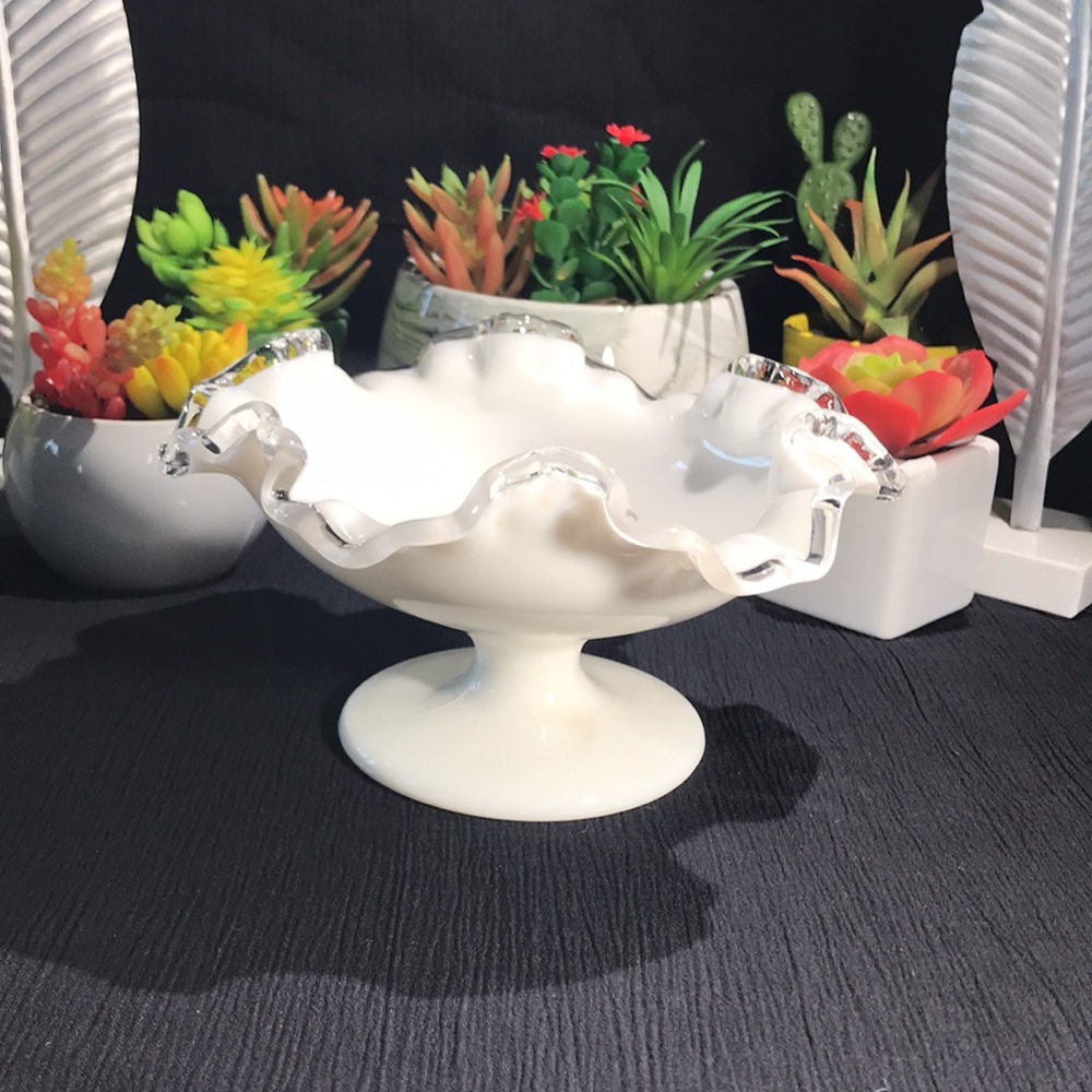 HTF 1950’s Vintage Fenton Art Glass Silver Crest Low Footed Pedestal Comport